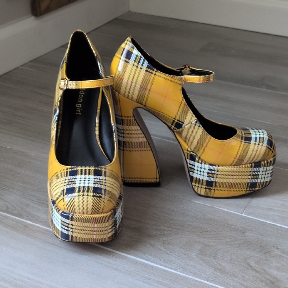 Madden Girl Yellow Plaid Platform Heels